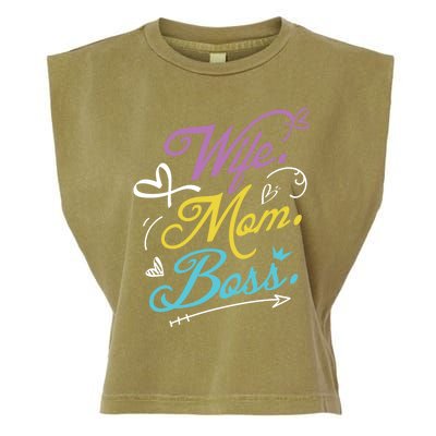 Wo Power Wife Mom Boss Gift Design Mothers Day Cool Gift Garment-Dyed Women's Muscle Tee