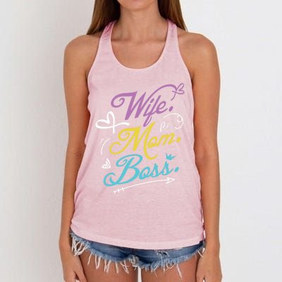 Wo Power Wife Mom Boss Gift Design Mothers Day Cool Gift Women's Knotted Racerback Tank