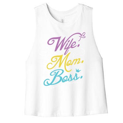 Wo Power Wife Mom Boss Gift Design Mothers Day Cool Gift Women's Racerback Cropped Tank