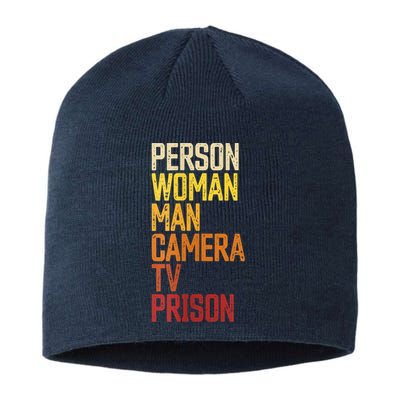 Womens Person Woman Man Camera TV Prison Haha Funny Anit Trump Sustainable Beanie