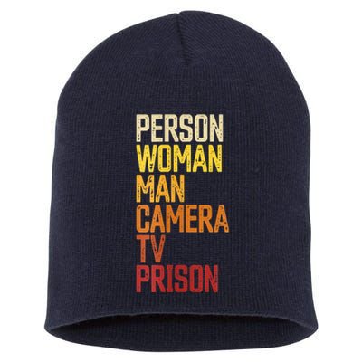 Womens Person Woman Man Camera TV Prison Haha Funny Anit Trump Short Acrylic Beanie