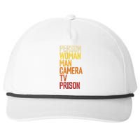 Womens Person Woman Man Camera TV Prison Haha Funny Anit Trump Snapback Five-Panel Rope Hat