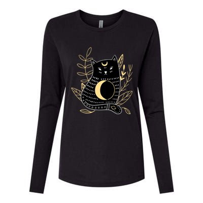 Wiccan Pagan Witch Crescent Moon Black Cat Familiar Cool Gift Womens Cotton Relaxed Long Sleeve T-Shirt