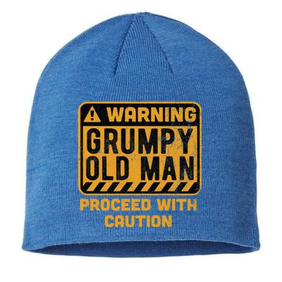 Warning Proceed With Caution Grumpy Old Father Day Gift Sustainable Beanie