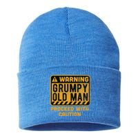 Warning Proceed With Caution Grumpy Old Father Day Gift Sustainable Knit Beanie