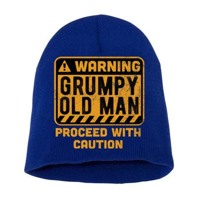 Warning Proceed With Caution Grumpy Old Father Day Gift Short Acrylic Beanie