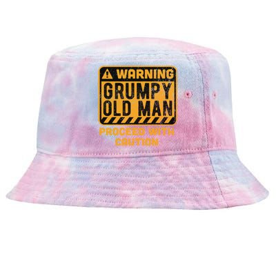 Warning Proceed With Caution Grumpy Old Father Day Gift Tie-Dyed Bucket Hat