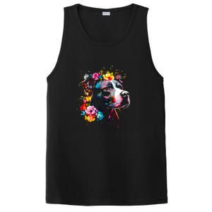 Watercolor Pitbull With Flowers Funny Gift PosiCharge Competitor Tank