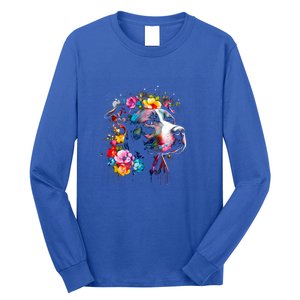 Watercolor Pitbull With Flowers Funny Gift Long Sleeve Shirt