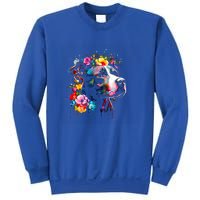 Watercolor Pitbull With Flowers Funny Gift Sweatshirt