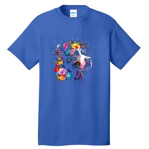 Watercolor Pitbull With Flowers Funny Gift Tall T-Shirt