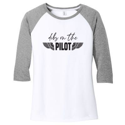 Womens Pilot Wife Dibs On The Pilot Women's Tri-Blend 3/4-Sleeve Raglan Shirt