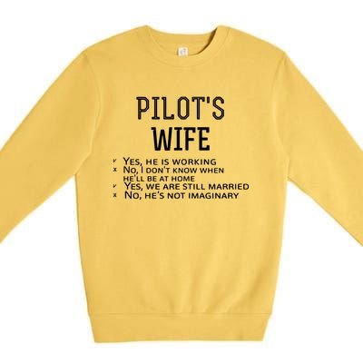 Womens Pilots Wife Checklist Funny Husband Working Tee Premium Crewneck Sweatshirt