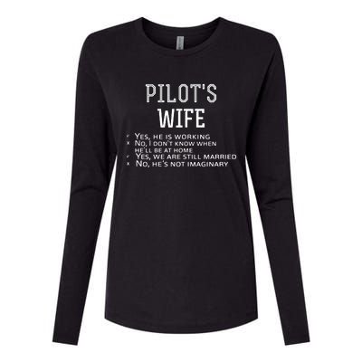 Womens Pilots Wife Checklist Funny Husband Working Tee Womens Cotton Relaxed Long Sleeve T-Shirt