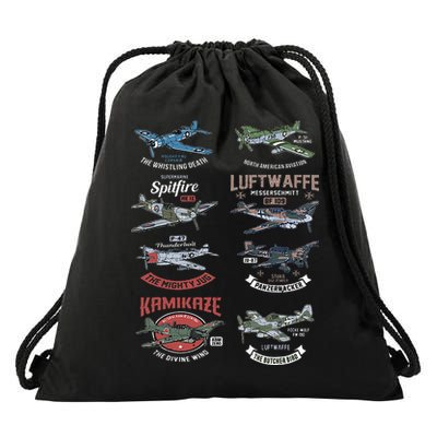 Ww2 Planes Warbirds Warplanes F4u Corsair P 47 Thunderbolt Drawstring Bag
