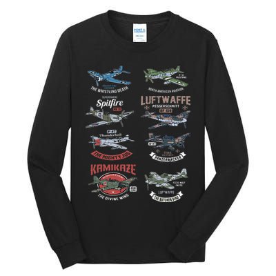Ww2 Planes Warbirds Warplanes F4u Corsair P 47 Thunderbolt Tall Long Sleeve T-Shirt
