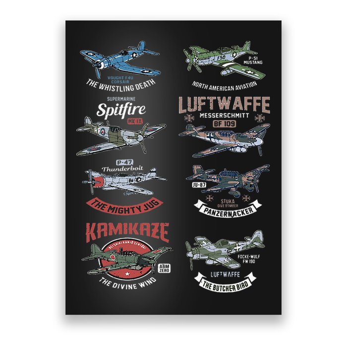 Ww2 Planes Warbirds Warplanes F4u Corsair P 47 Thunderbolt Poster