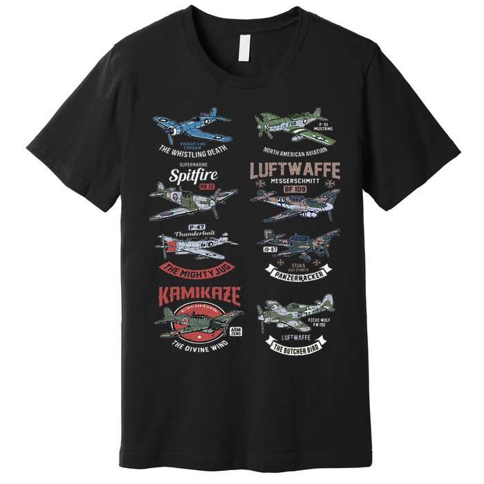 Ww2 Planes Warbirds Warplanes F4u Corsair P 47 Thunderbolt Premium T-Shirt
