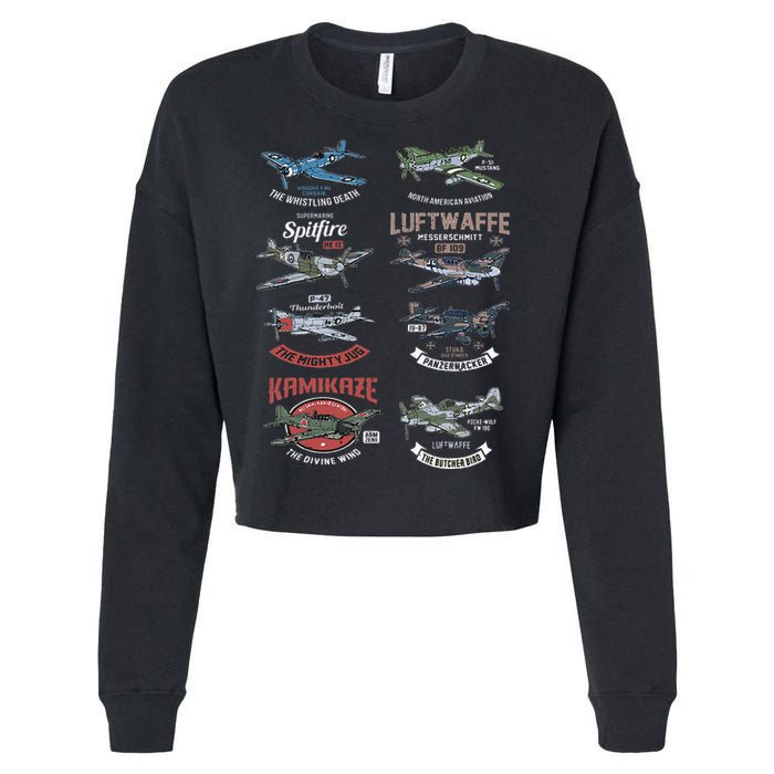 Ww2 Planes Warbirds Warplanes F4u Corsair P 47 Thunderbolt Cropped Pullover Crew