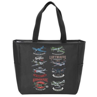 Ww2 Planes Warbirds Warplanes F4u Corsair P 47 Thunderbolt Zip Tote Bag