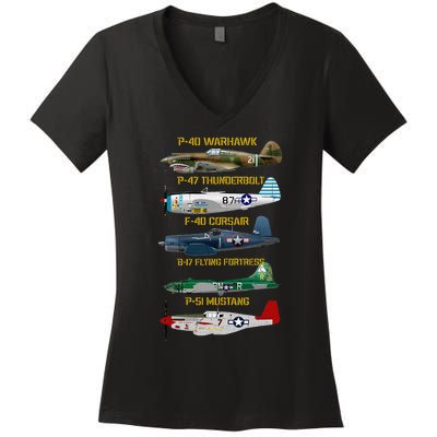 Ww2 Planes Warbirds Warplanes Women's V-Neck T-Shirt