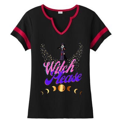 Witch Please Words With Stars And Moon Phases Gift Ladies Halftime Notch Neck Tee