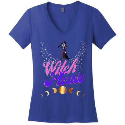 Witch Please Words With Stars And Moon Phases Gift Women's V-Neck T-Shirt