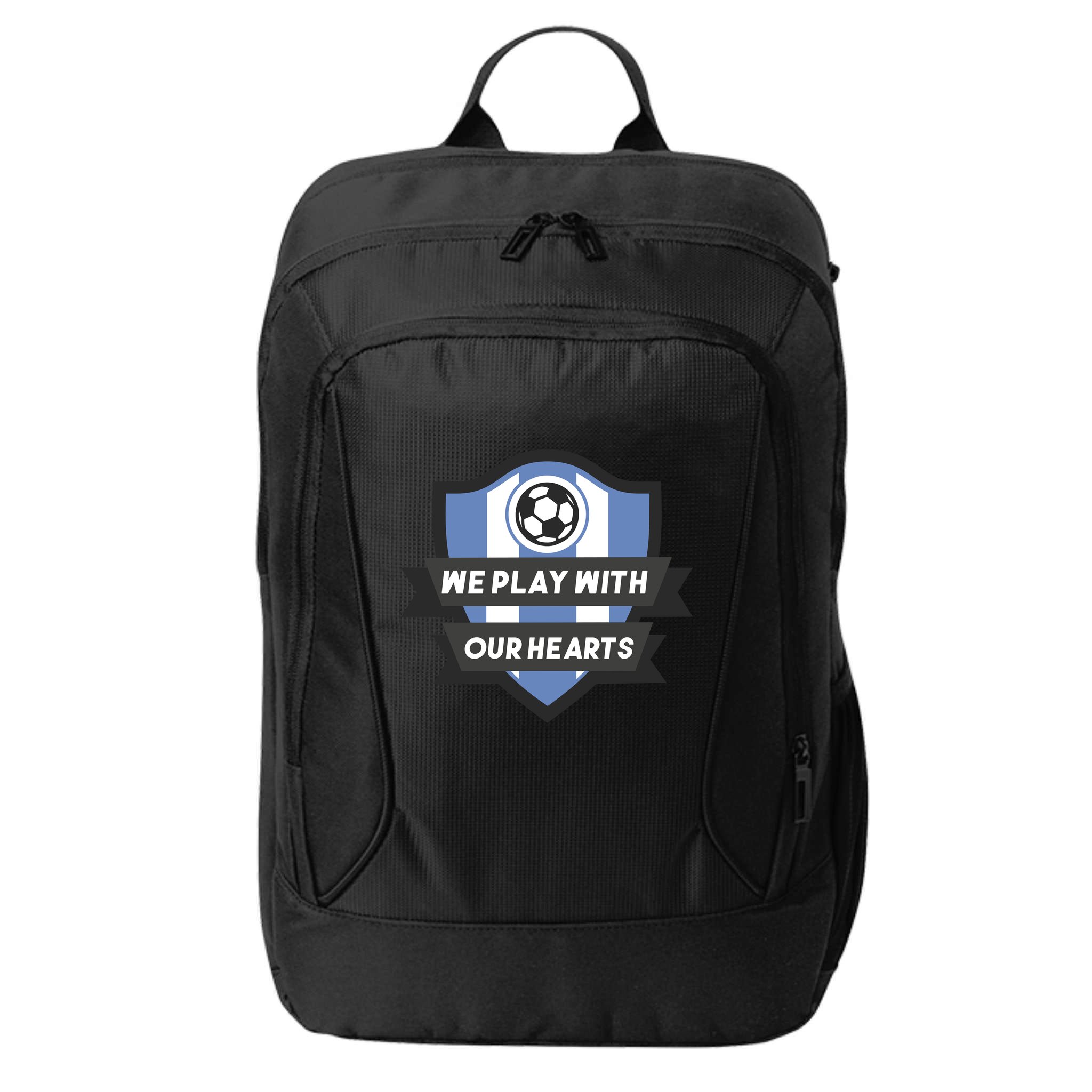 We Play With Our Hearts Soccer Player City Backpack