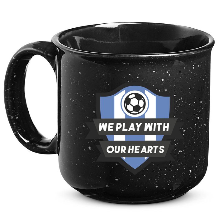 We Play With Our Hearts Soccer Player 15oz Campfire Ceramic Mug