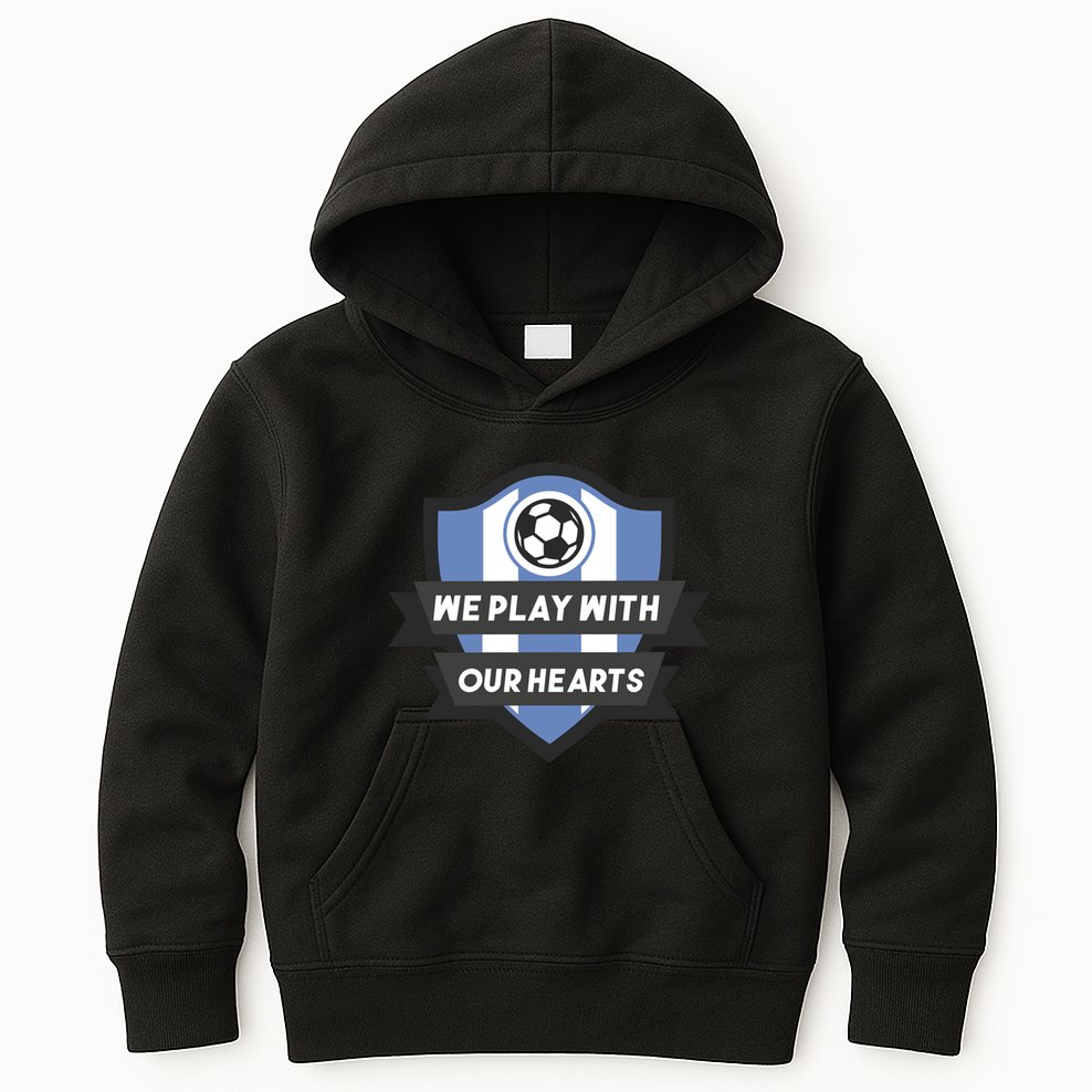 We Play With Our Hearts Soccer Player Kids Hoodie