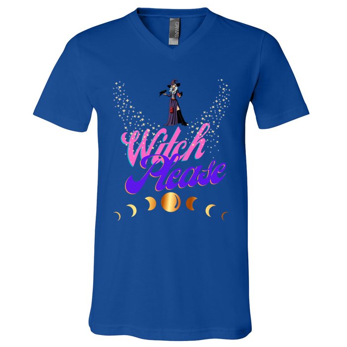 Witch Please Words With Stars And Moon Phases Great Gift V-Neck T-Shirt