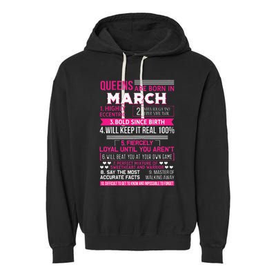 Wo Queens Are Born In March 10 Facts Funny & Cute Birthday gift Garment-Dyed Fleece Hoodie