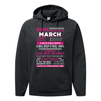 Wo Queens Are Born In March 10 Facts Funny & Cute Birthday gift Performance Fleece Hoodie