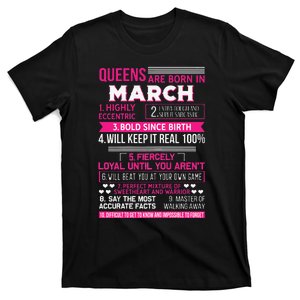 Wo Queens Are Born In March 10 Facts Funny & Cute Birthday gift T-Shirt