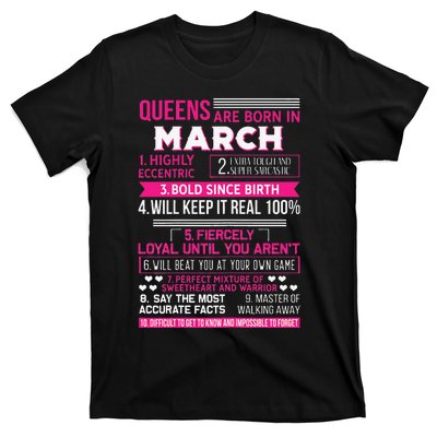 Wo Queens Are Born In March 10 Facts Funny & Cute Birthday gift T-Shirt