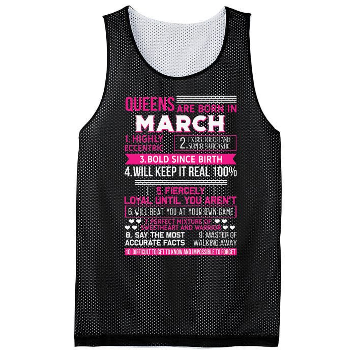 Wo Queens Are Born In March 10 Facts Funny & Cute Birthday gift Mesh Reversible Basketball Jersey Tank