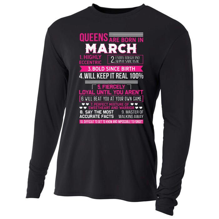 Wo Queens Are Born In March 10 Facts Funny & Cute Birthday gift Cooling Performance Long Sleeve Crew