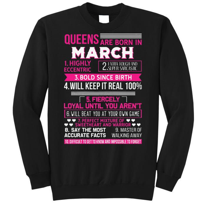 Wo Queens Are Born In March 10 Facts Funny & Cute Birthday gift Tall Sweatshirt