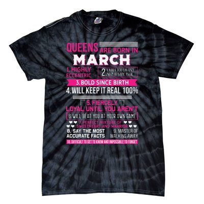 Wo Queens Are Born In March 10 Facts Funny & Cute Birthday gift Tie-Dye T-Shirt