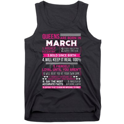 Wo Queens Are Born In March 10 Facts Funny & Cute Birthday gift Tank Top