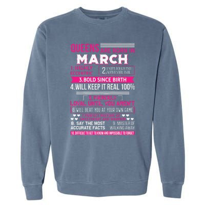 Wo Queens Are Born In March 10 Facts Funny & Cute Birthday gift Garment-Dyed Sweatshirt