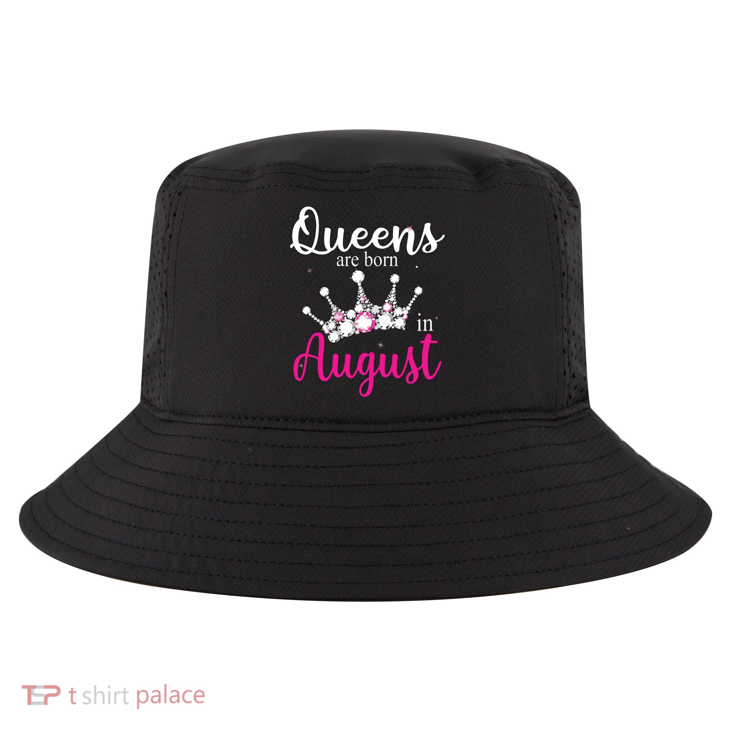 Womens Queens Are Born In August Pink Crown Birthday Gifts Cool Comfort Performance Bucket Hat