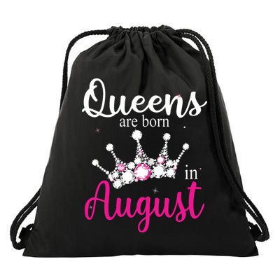 Womens Queens Are Born In August Pink Crown Birthday Gifts Drawstring Bag