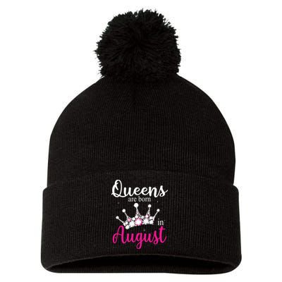 Womens Queens Are Born In August Pink Crown Birthday Gifts Pom Pom 12in Knit Beanie