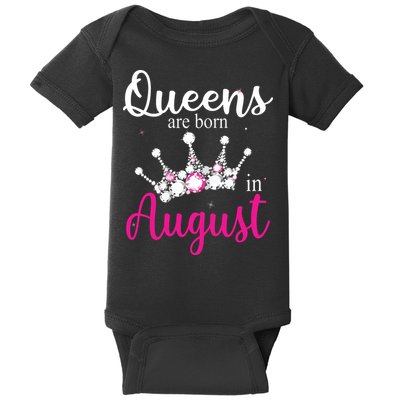Womens Queens Are Born In August Pink Crown Birthday Gifts Baby Bodysuit