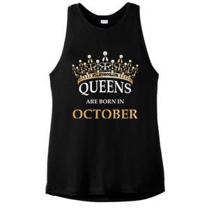 Wo's Queens Are Born In October Birthday Gift Ladies PosiCharge Tri-Blend Wicking Tank