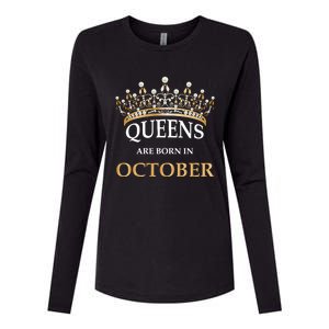 Wo's Queens Are Born In October Birthday Gift Womens Cotton Relaxed Long Sleeve T-Shirt