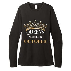 Wo's Queens Are Born In October Birthday Gift Womens CVC Long Sleeve Shirt