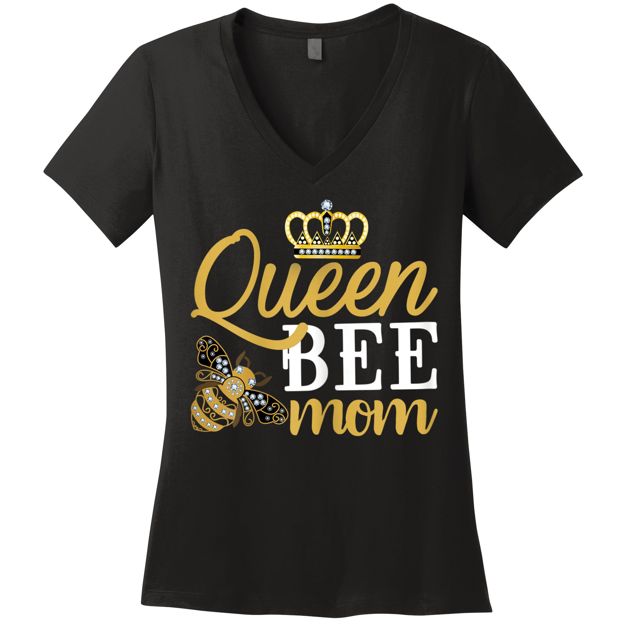 Womens Queen Bee Mom Women's V-Neck T-Shirt