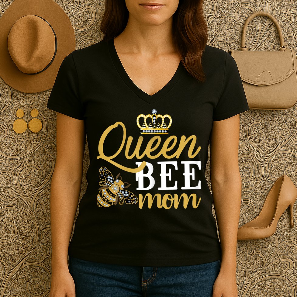 Womens Queen Bee Mom Women's V-Neck T-Shirt